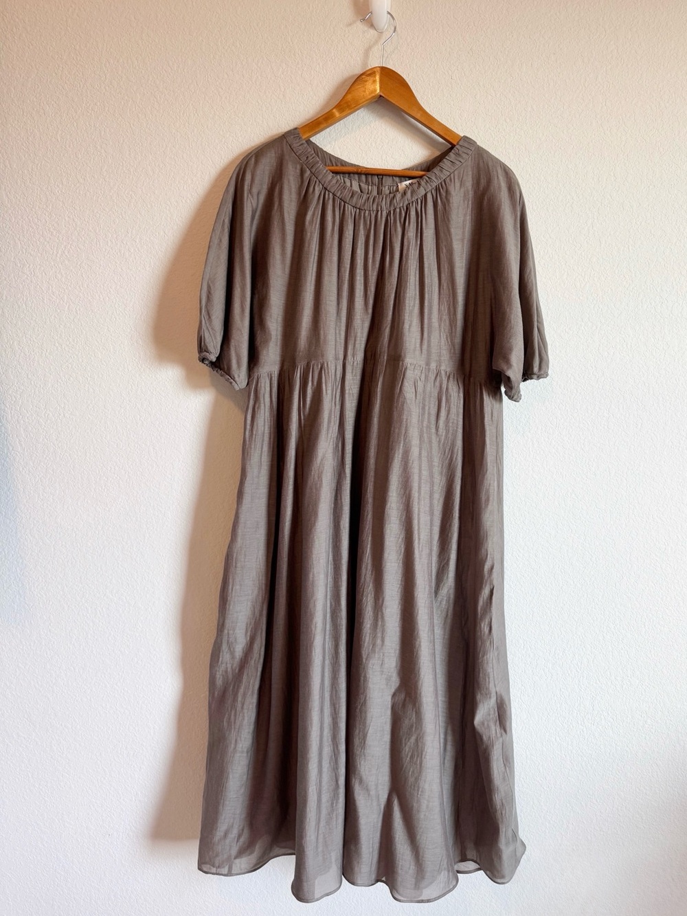 Max Mara Grey Cotton Silk Blend Puff Sleeve Fit & Flare Minimalist Midi Dress 12